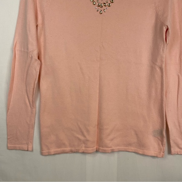 CONCEPTS Pink Rhinestone Bejeweled Sweater V Neck Light Baby Pink Size Medium - Picture 5 of 9